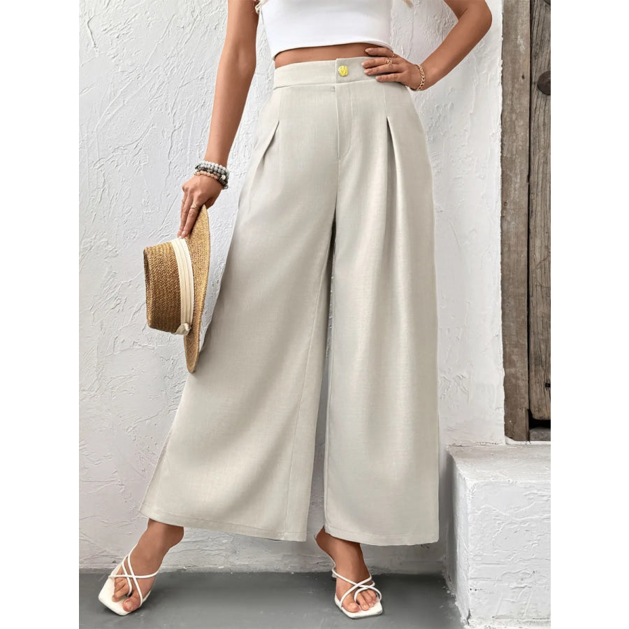Slit Wide Leg Pleated Pants