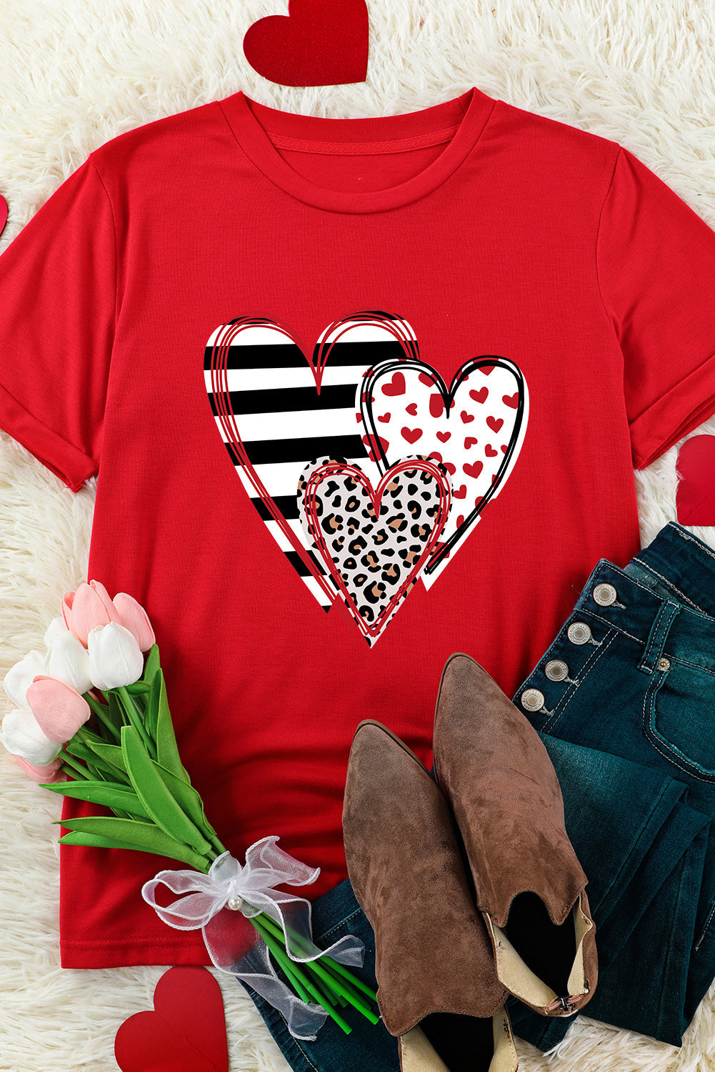 Red Leopard Striped Heart Shaped