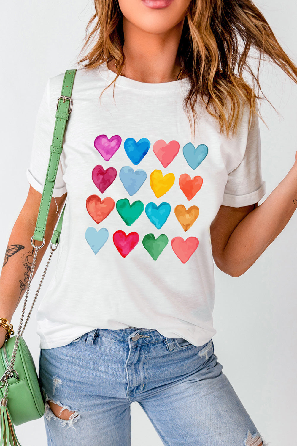 White Colorful Heart Shaped Print