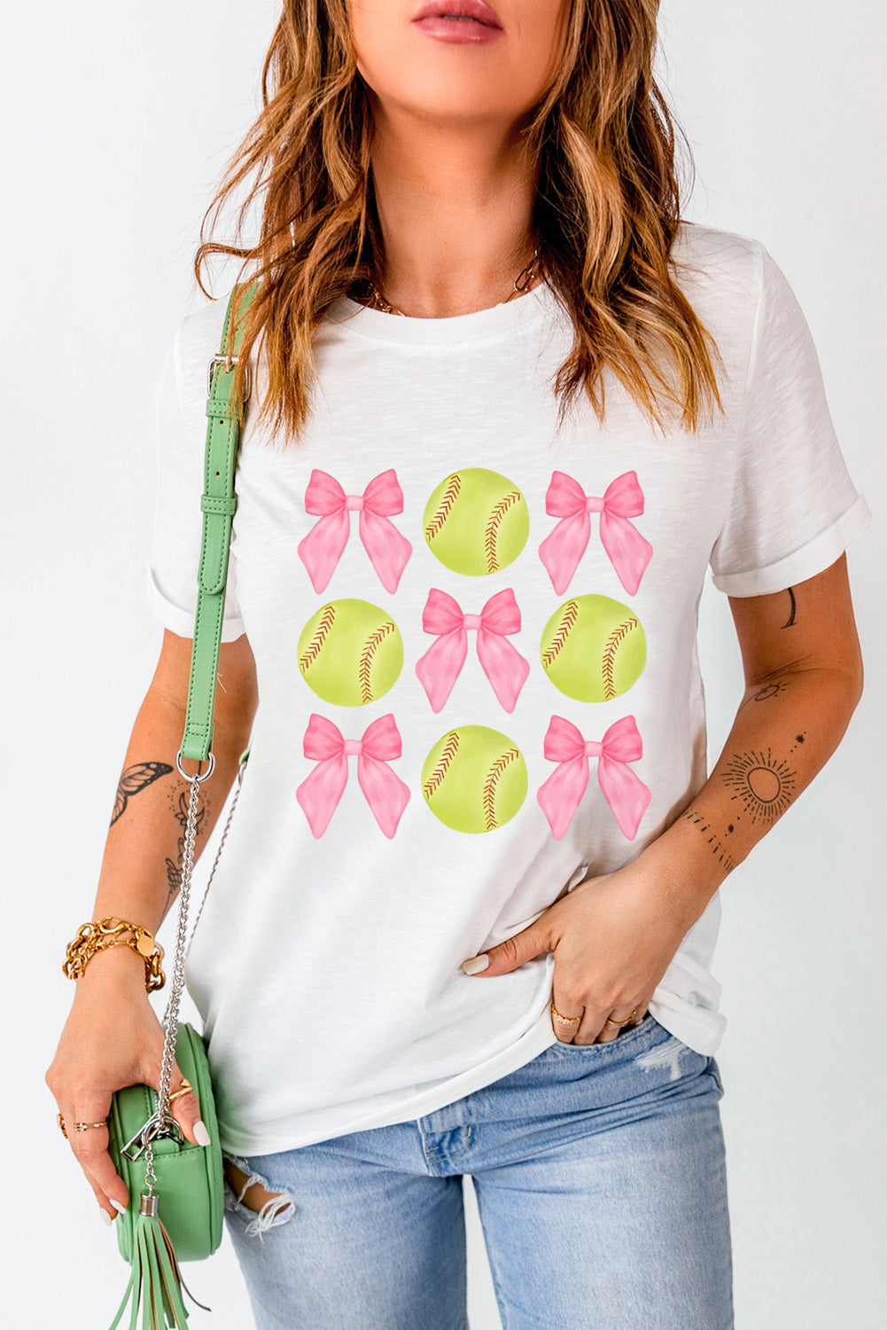 White Bow Tie Baseball Print