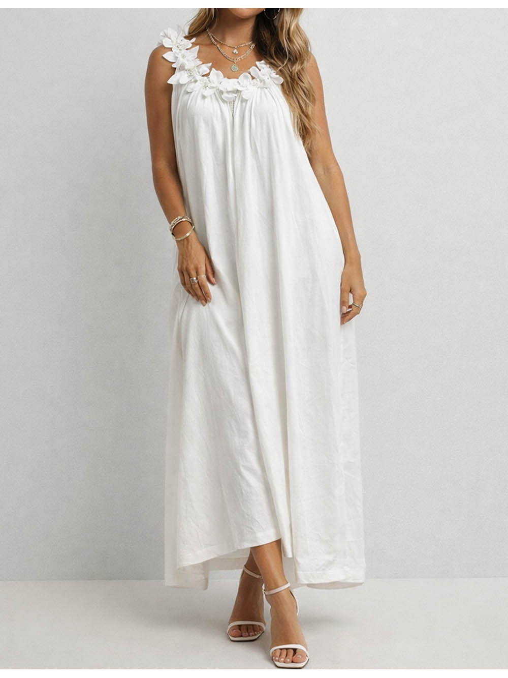 D Beaded Round Neck Sleeveless Maxi Dress