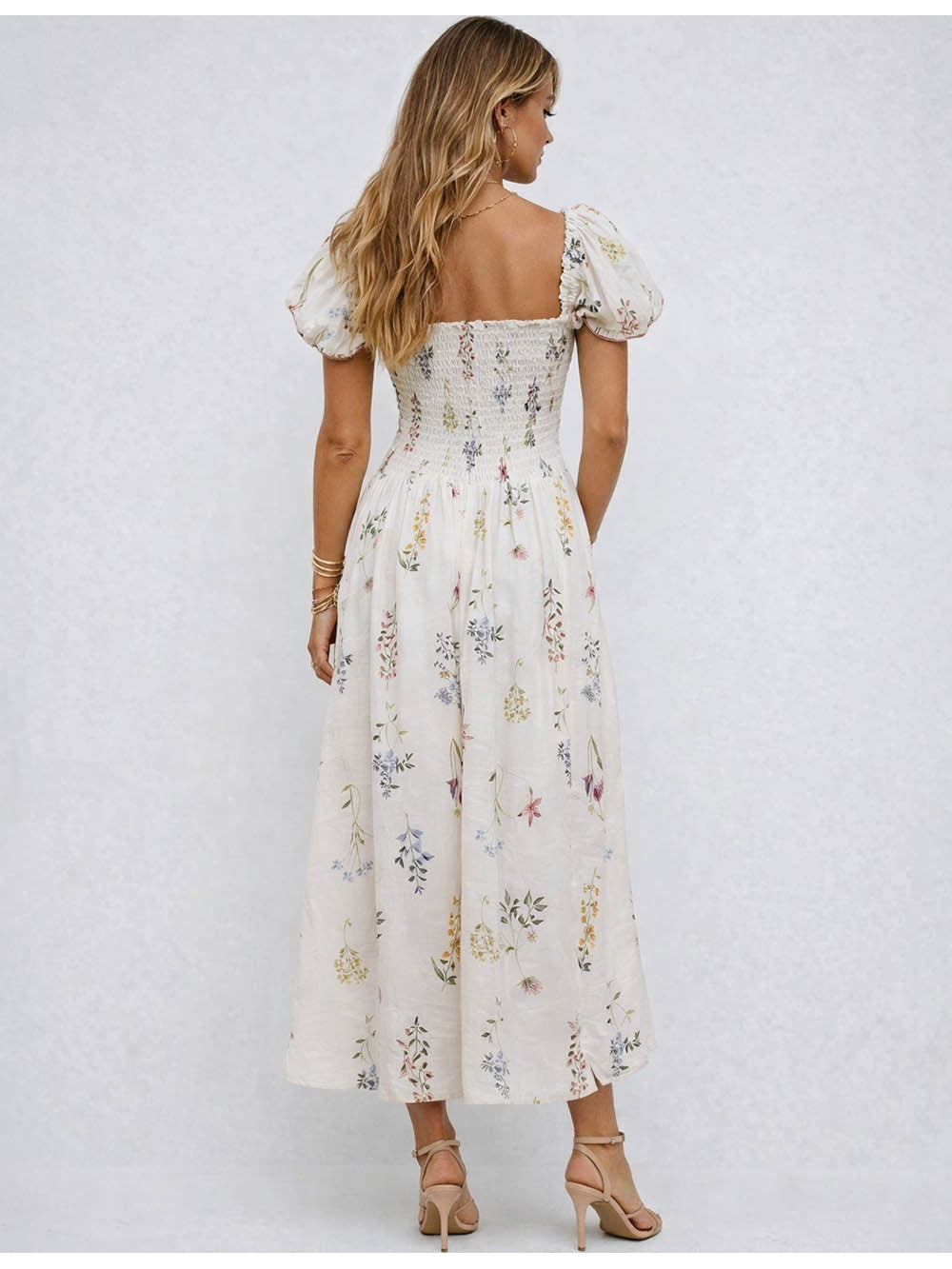 Romantic Puff Sleeves Midi Dress