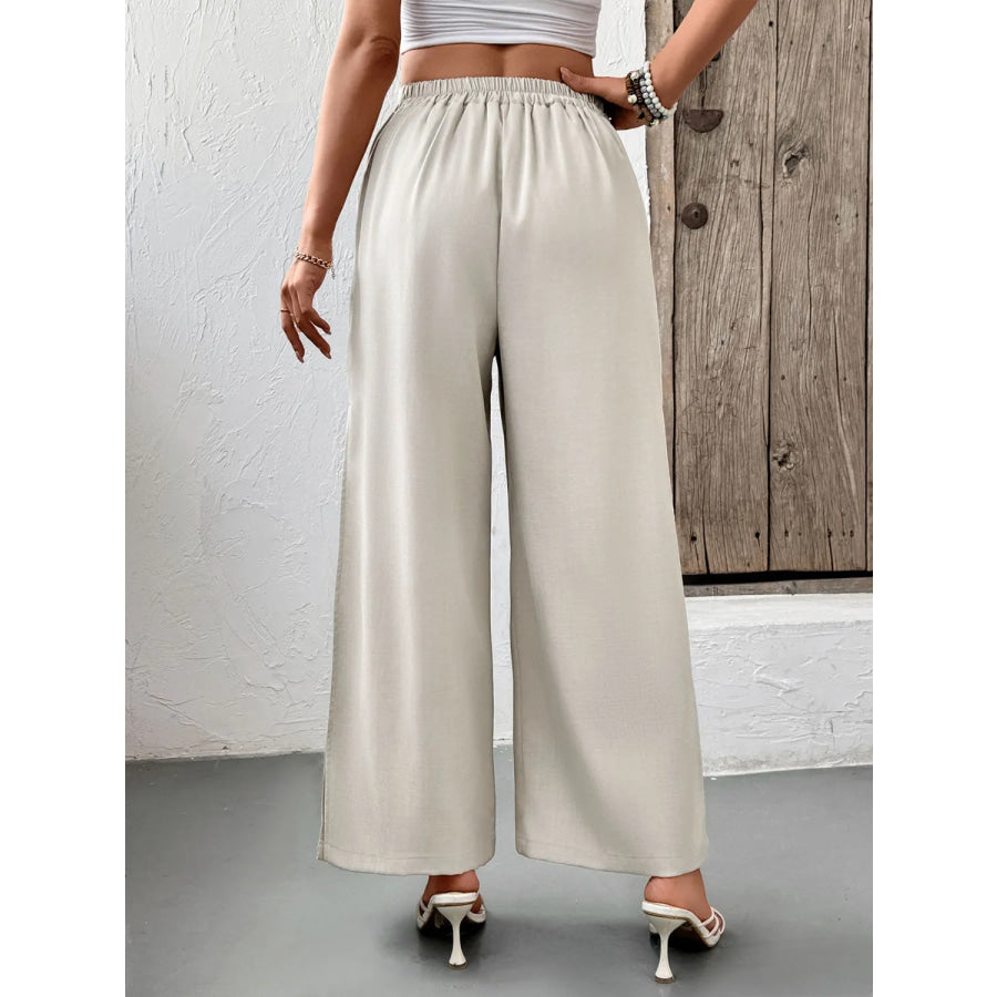 Slit Wide Leg Pleated Pants