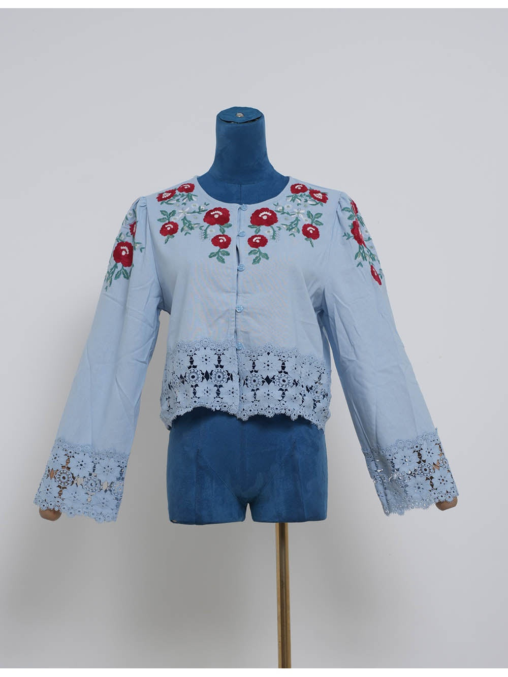 Boho Embroidery Lace Hem Blouse
