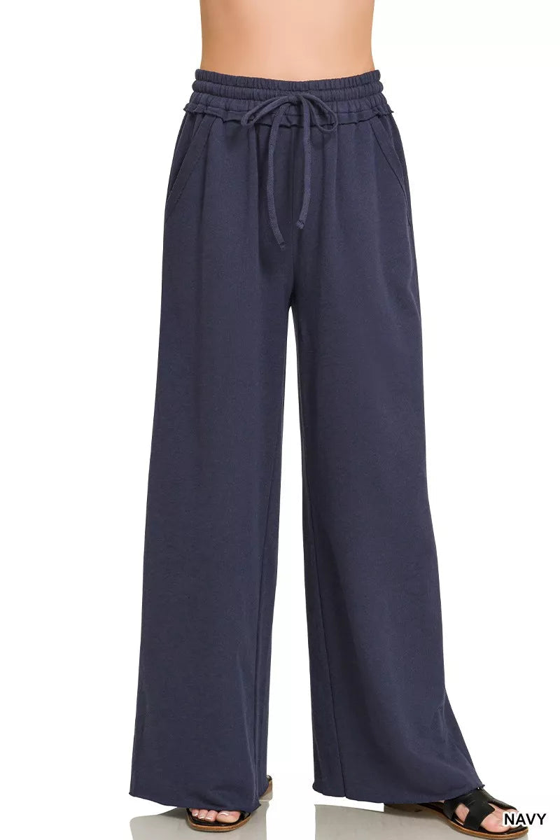 Drawstring French Terry Wide Leg Sweatpants Apparel