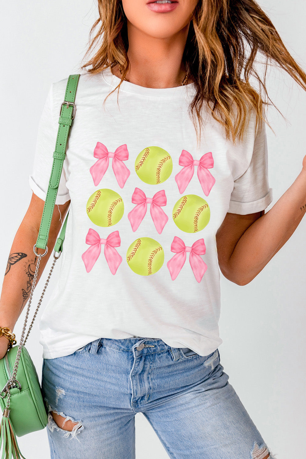 White Bow Tie Baseball Print