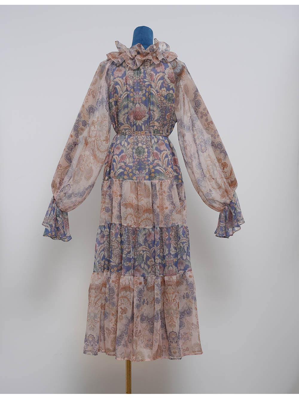 Boho Ruffle Neck Flared Sleeves Midi Dress