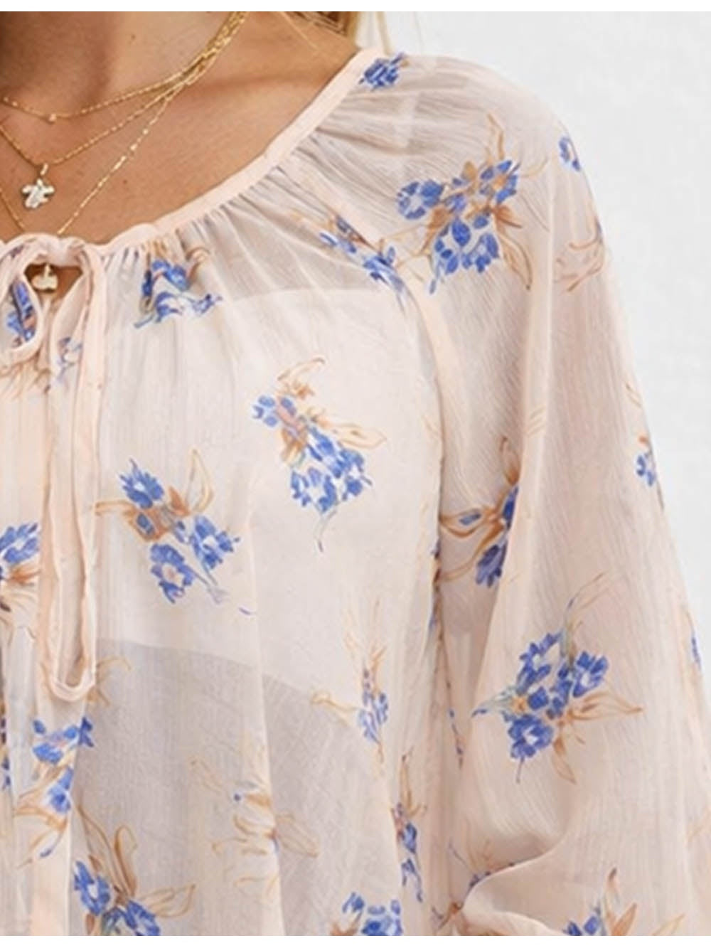Boho Sheer Chiffon Neck Blouse