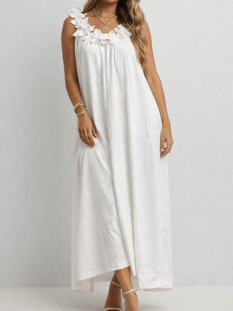D Beaded Round Neck Sleeveless Maxi Dress