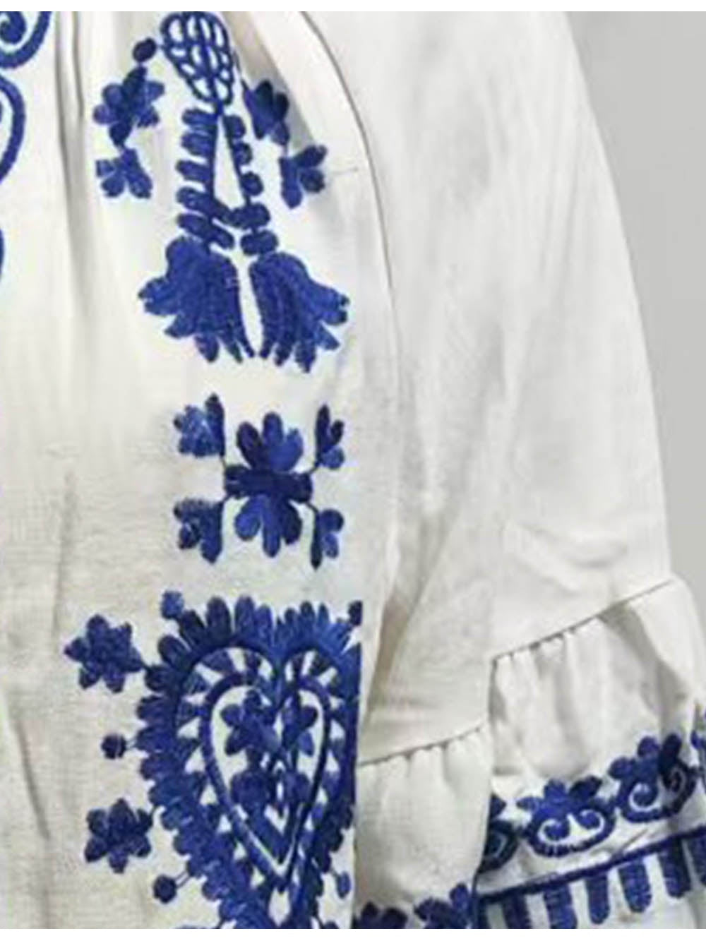 Boho Totem Embroidery Fringe Neck Mini Dress