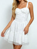 Romantic Lace Trim Square Neck Jacquard Mini Dress