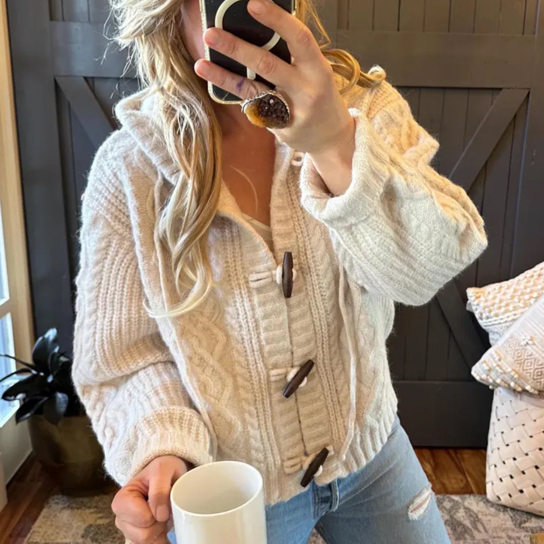 Hooded Button Front Toggle Front Oversized Cardigan