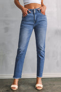 Slim Raw Hem Button Double Fit Jeans