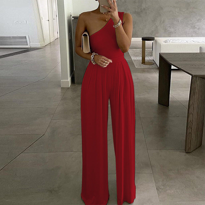 Sophisticated Office One-Shoulder Sleeveless Jumpsuit