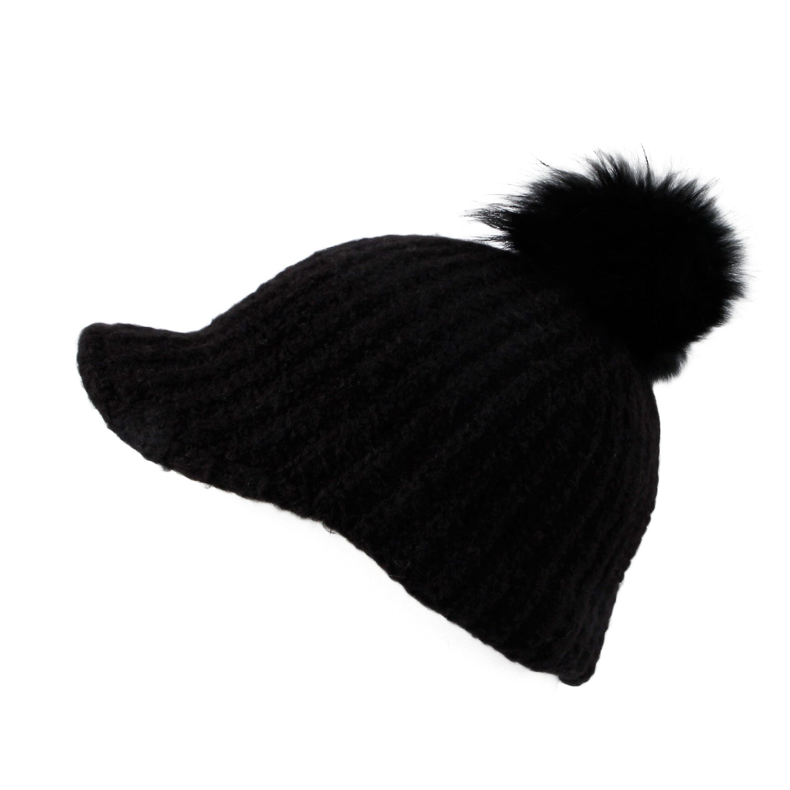 Knit Ribbed Pom Pom Sun Visor