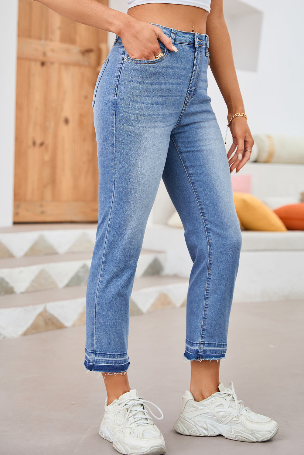 Everyday Raw Hem Cropped Whiskered Jeans