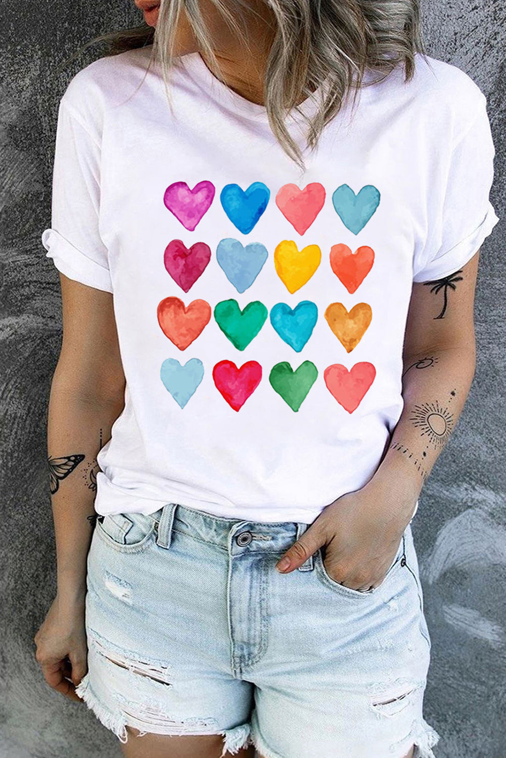 White Colorful Heart Shaped Print