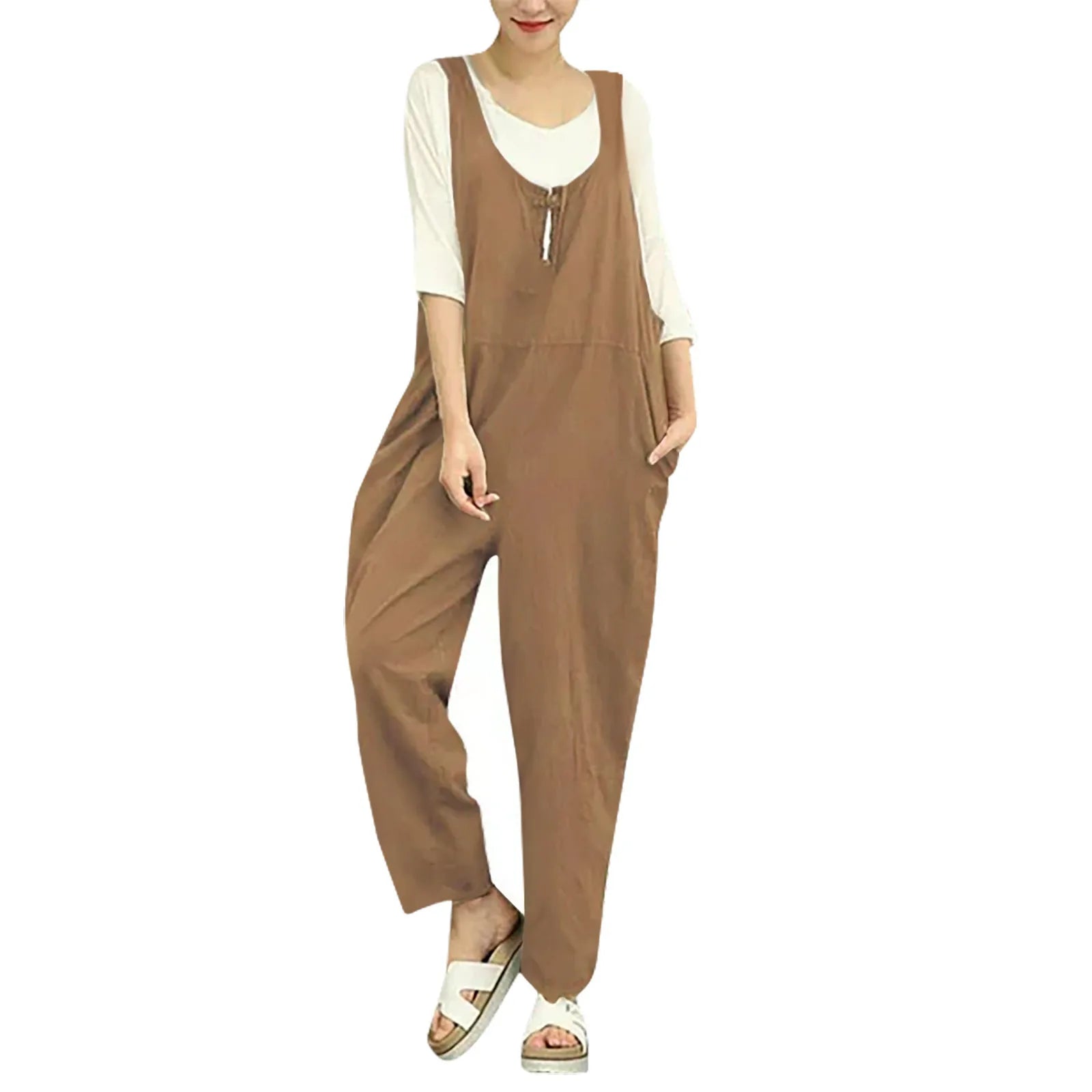 Boho Comfort Wide-Leg Suspender Cotton Jumpsuit