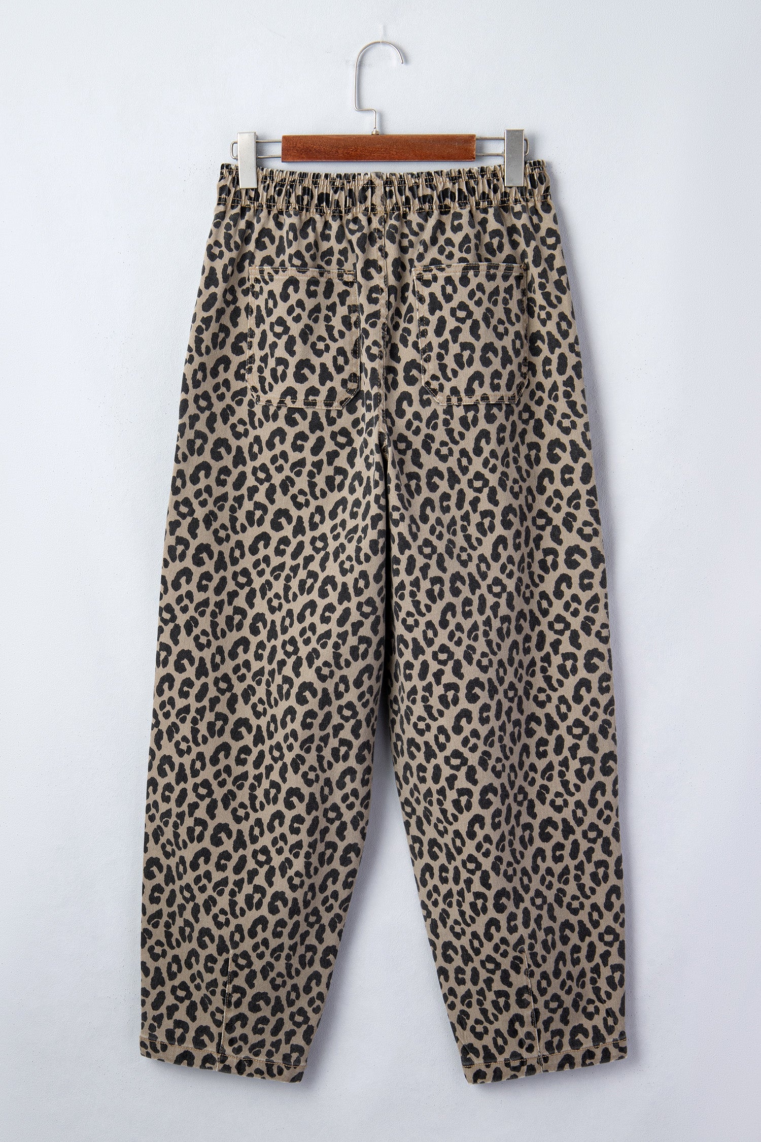 Loose Drawstring Elastic Waist Leopard Print Jeans