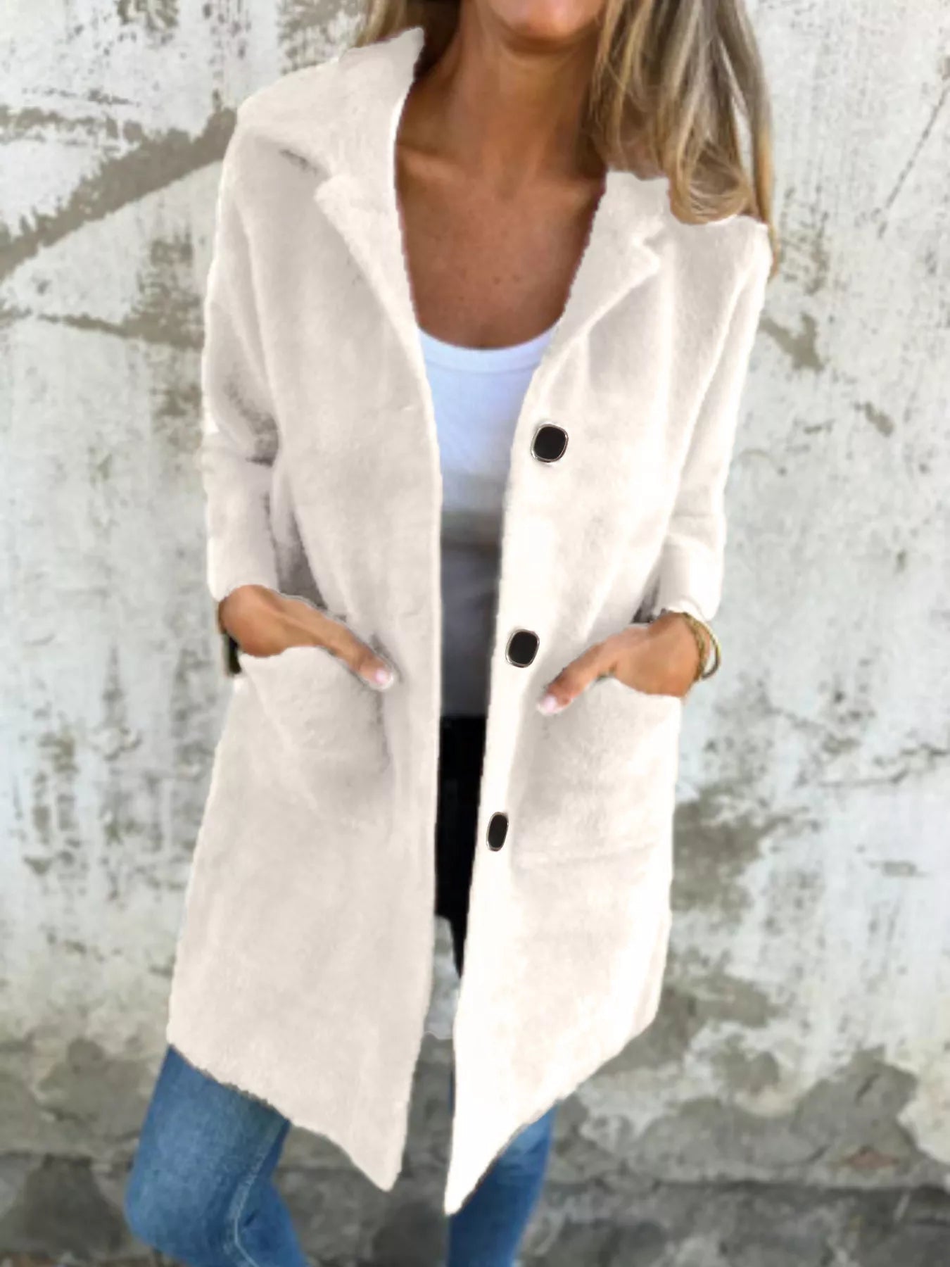 Full Size Button Down Long Sleeve Longline Coat Plus Size Jacket