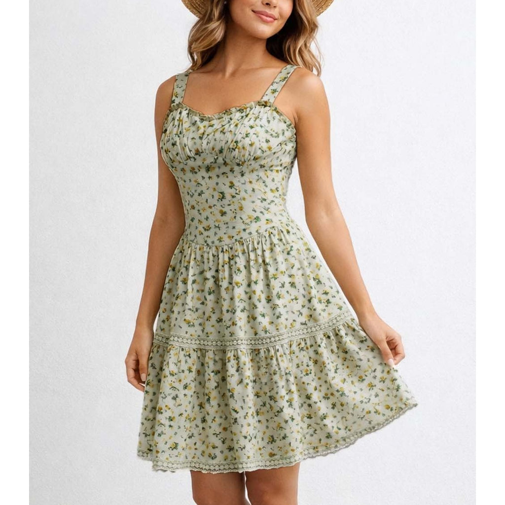 Romantic Lace Trim Sleeveless Mini Dress