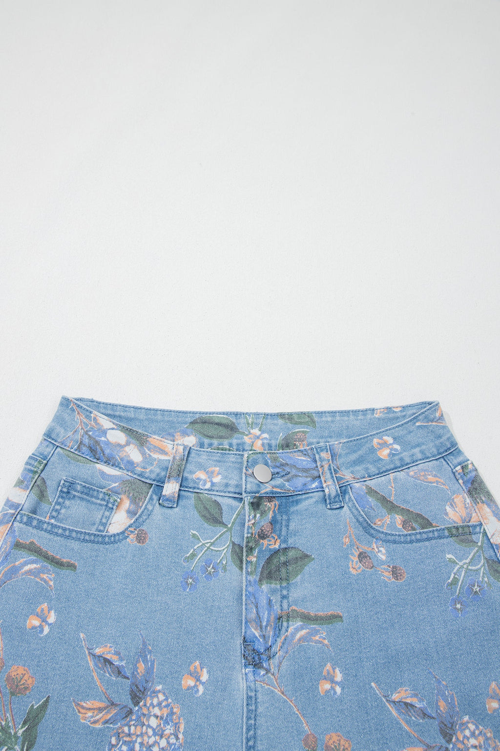 Frayed Floral Print Retro Hem Shift Jeans
