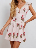 Romantic Lace Trim V Neck Mini Dress