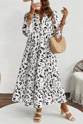 Leopard Print Notch V Neck Loose Fit Maxi Dress