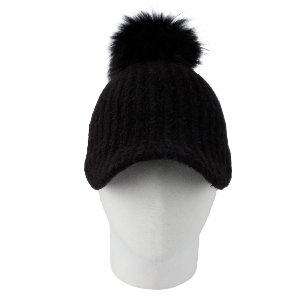 Knit Ribbed Pom Pom Sun Visor