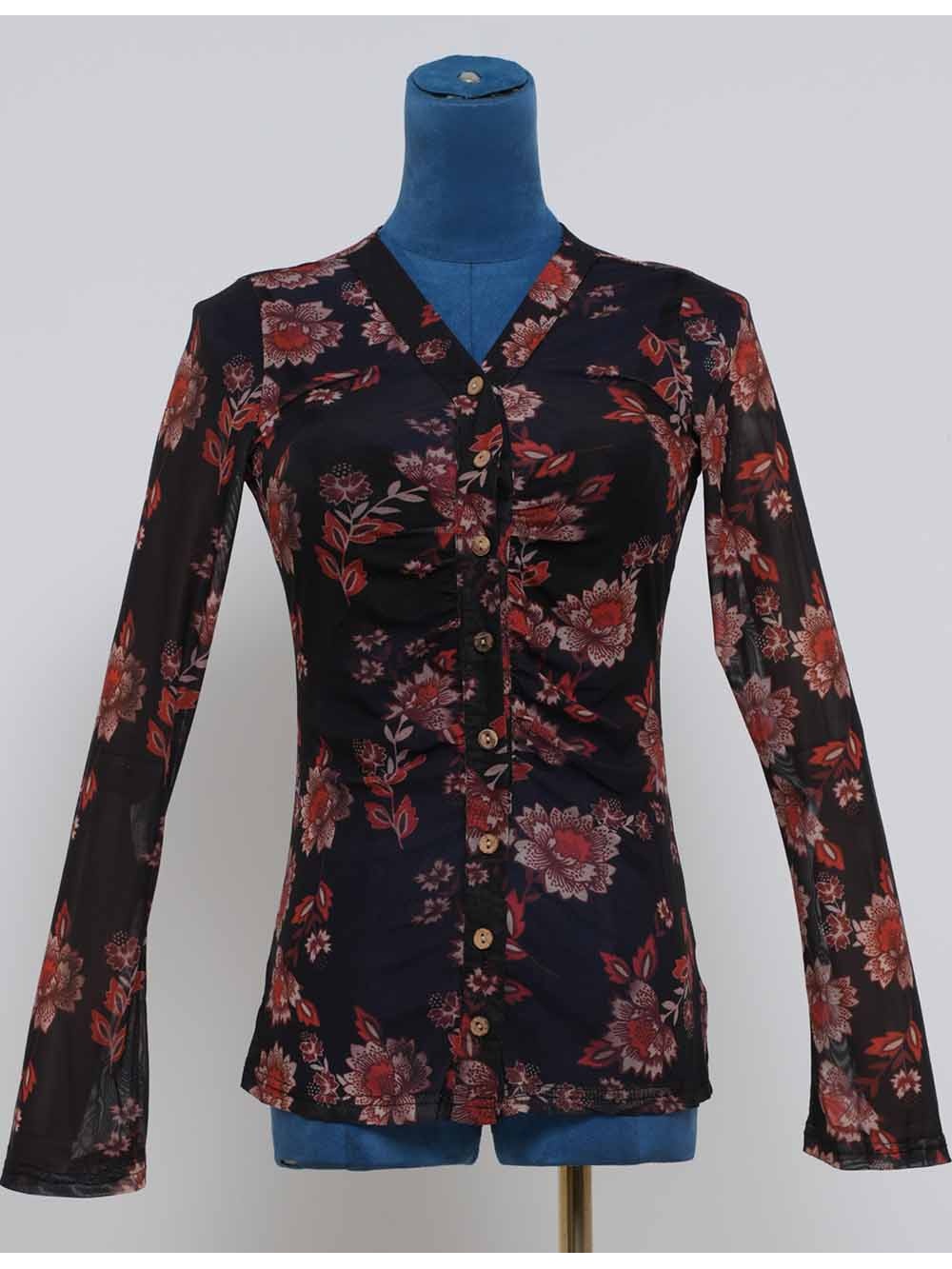 Boho Sheer V Neck Long Sleeves Blouse