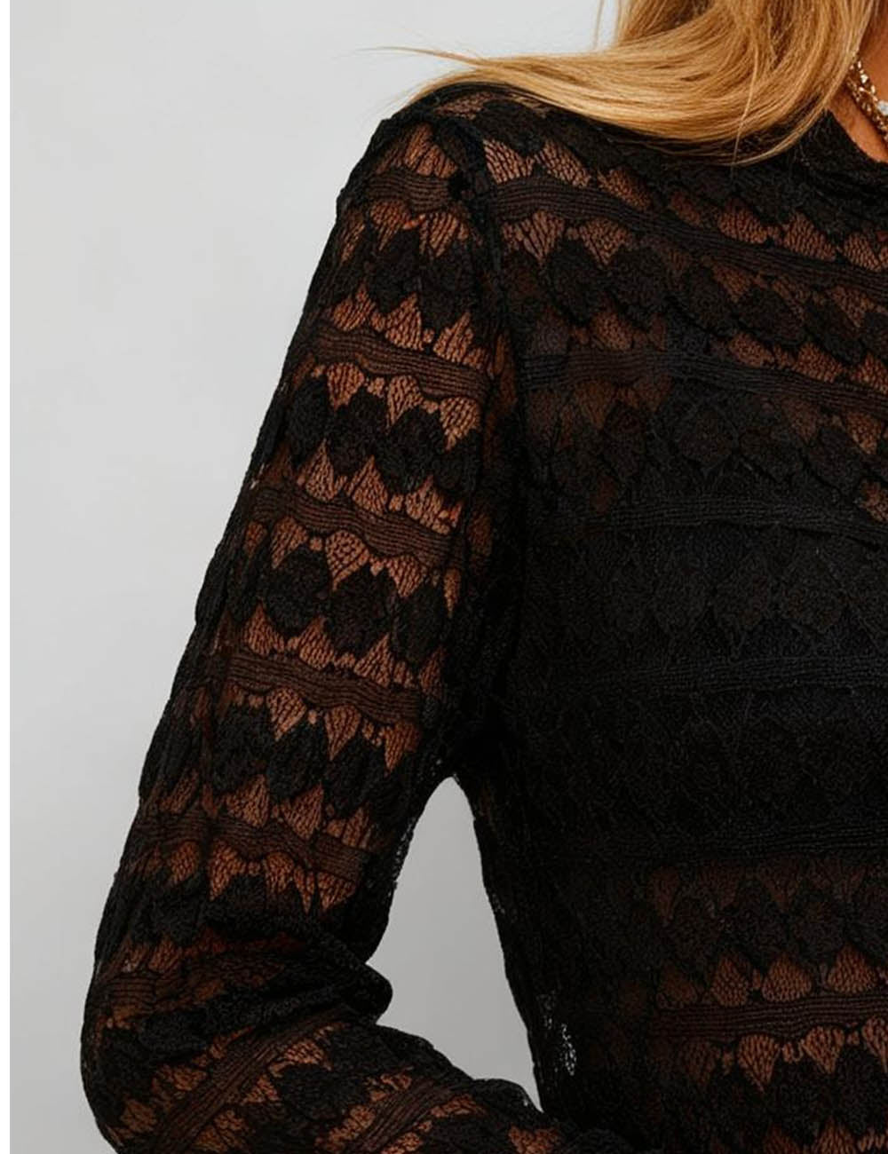Mock Neck Sheer Heart Lace Layering Top