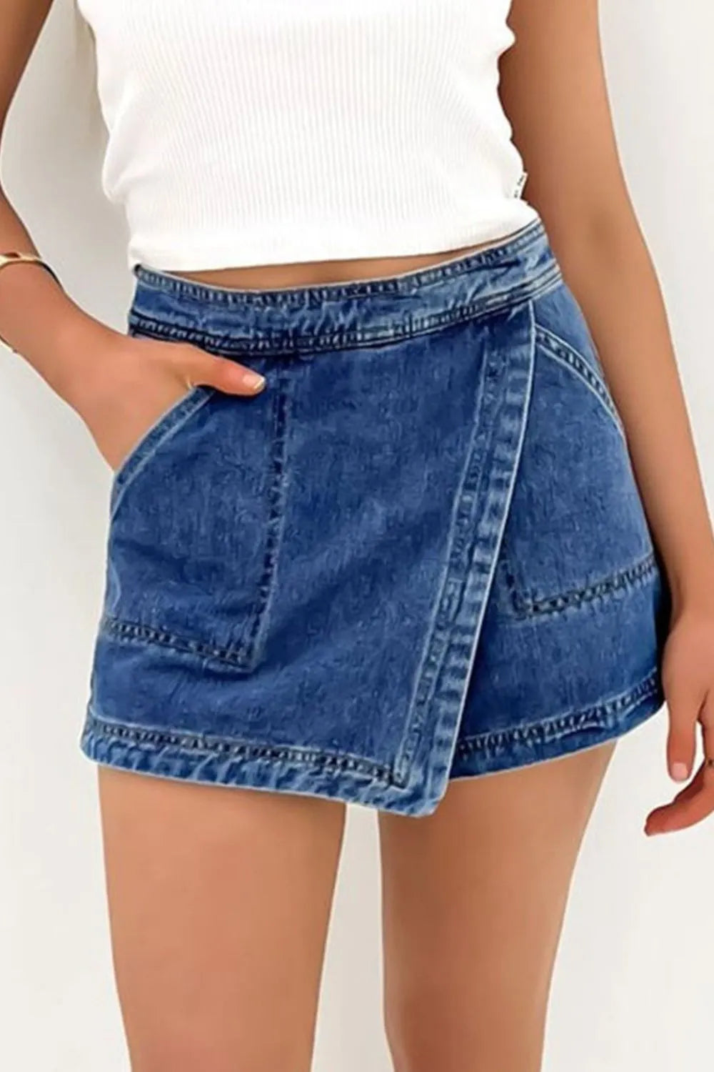 Asymmetrical Denim Pockets So Skirt