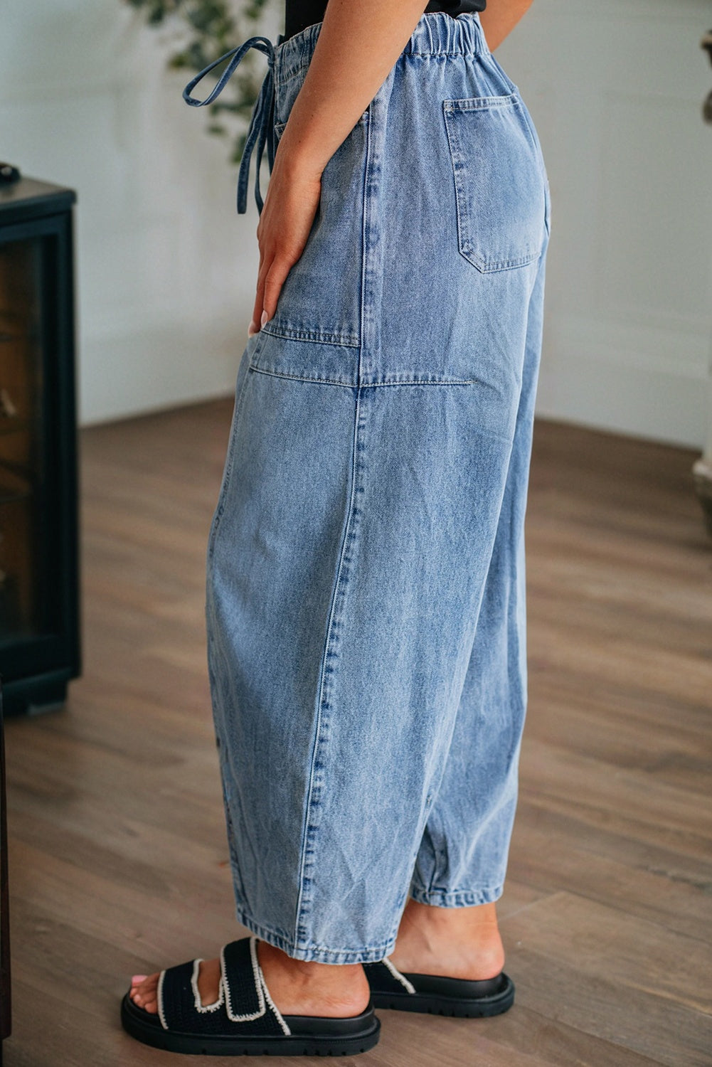 Barrel Drawstring Patch Pocket Myosotis Large Jeans