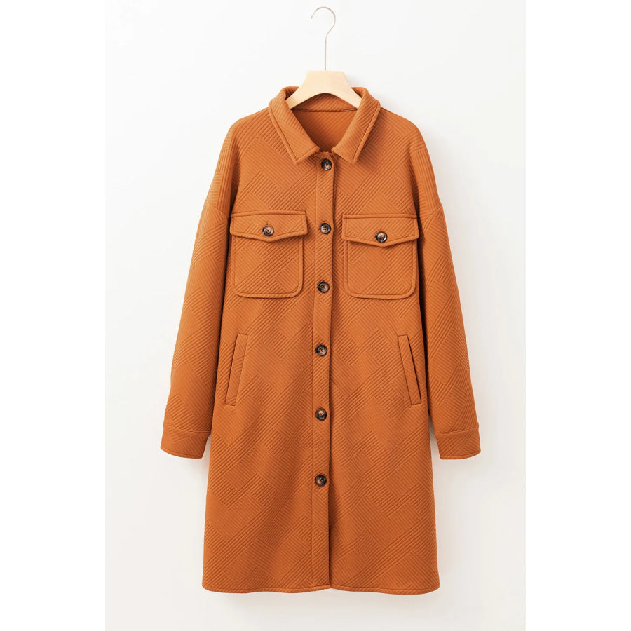 Textured Button Down Collared Neck Coat Jacket
