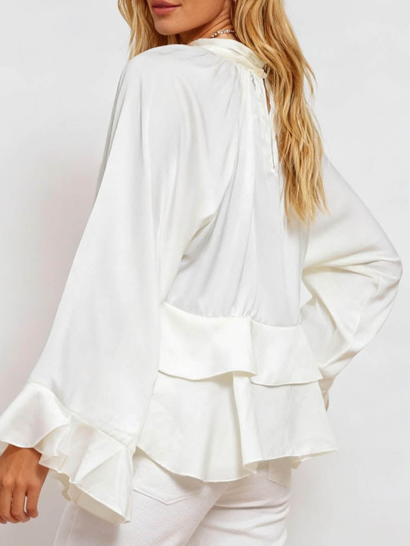 Chic Ruffle Stand Neck Long Sleeves Blouse