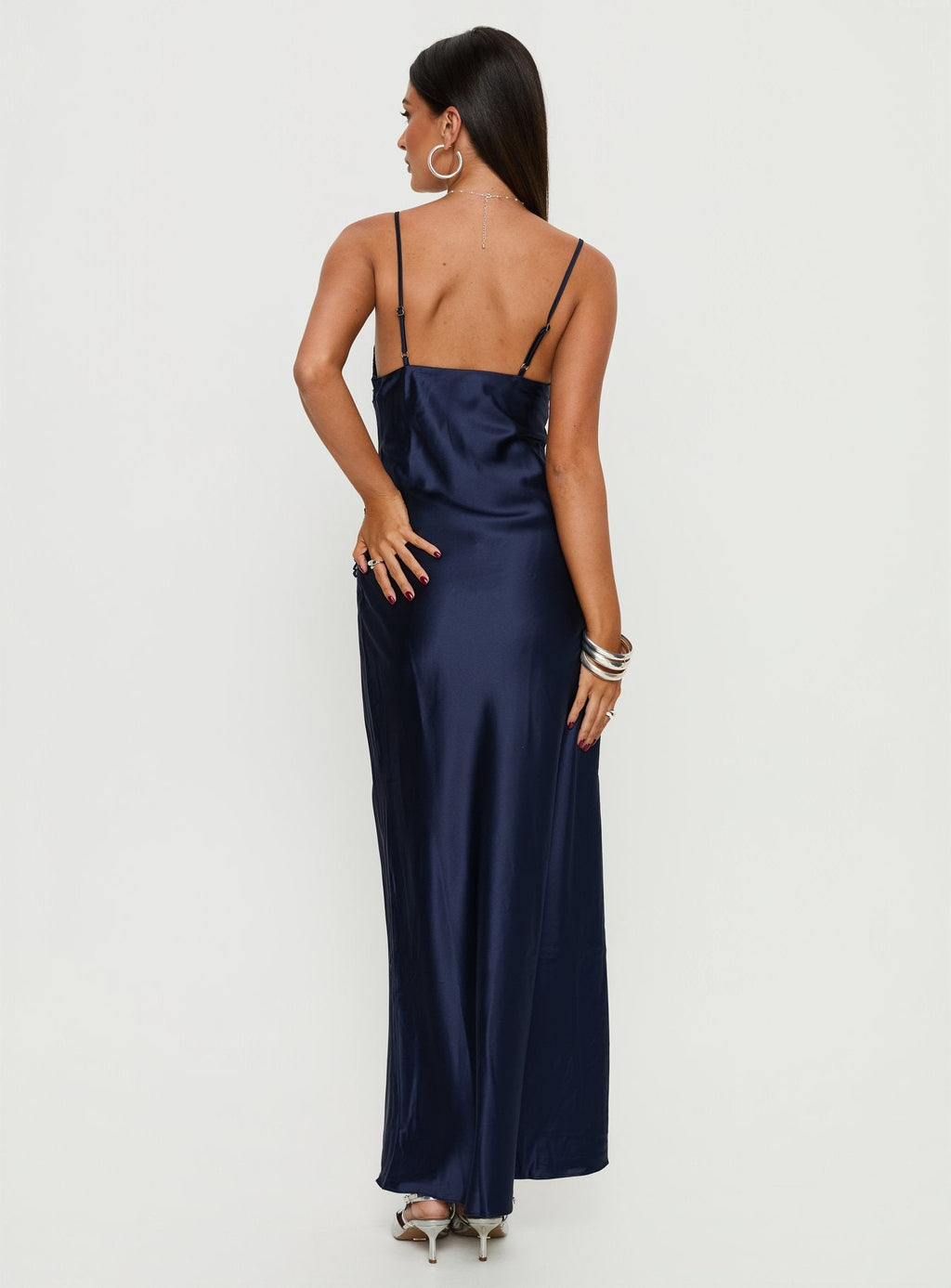 Frilled Hem Satin Look Maxi Dress