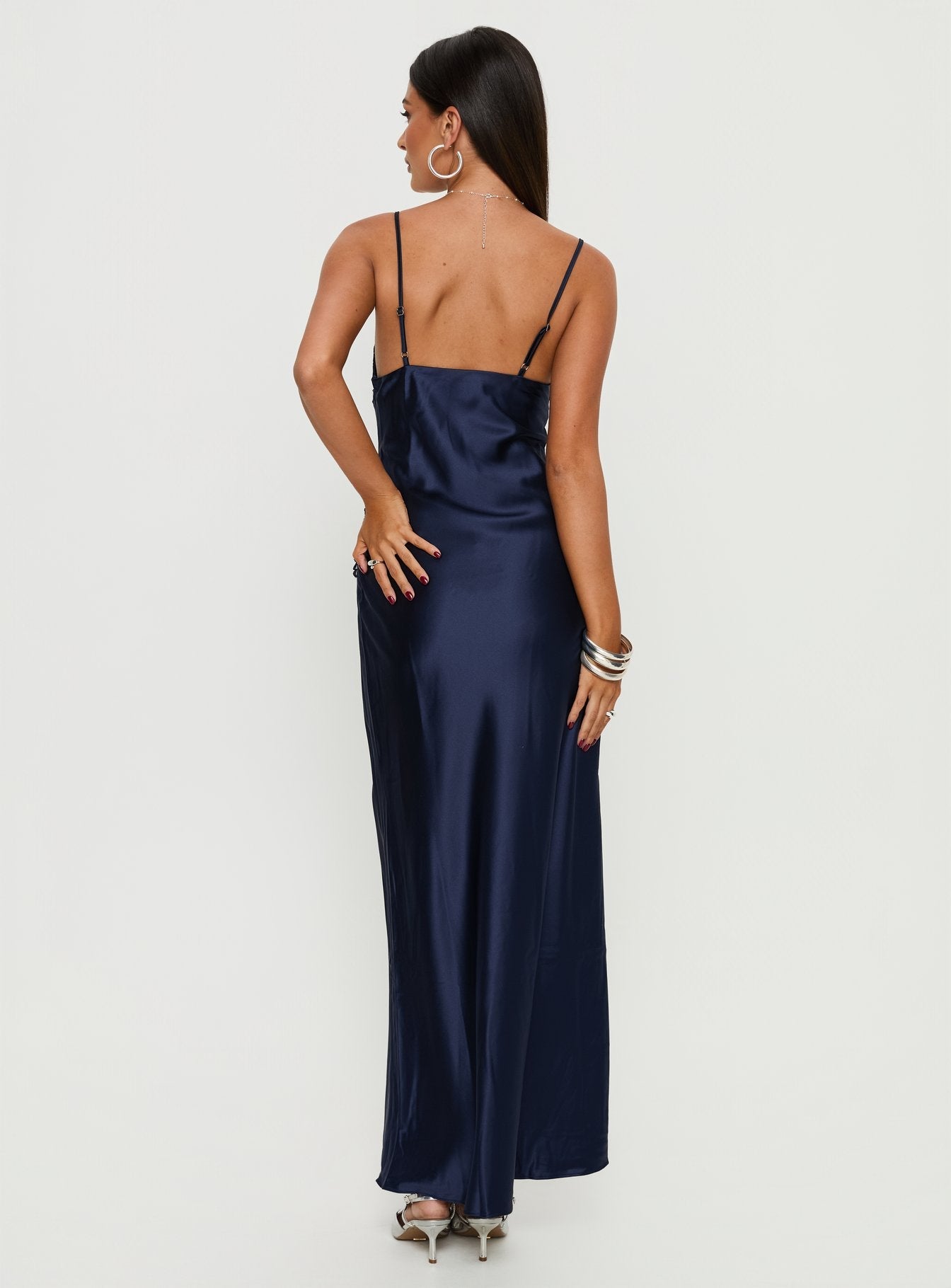 Frilled Hem Satin Look Maxi Dress