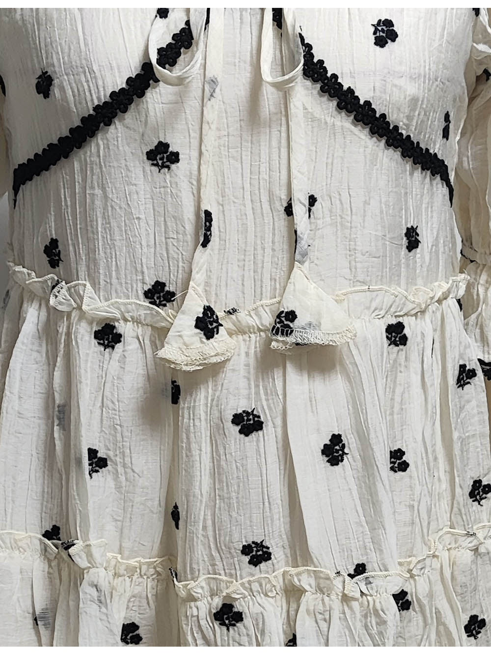 Boho Embroidery Front Tiered Hem Mini Dress