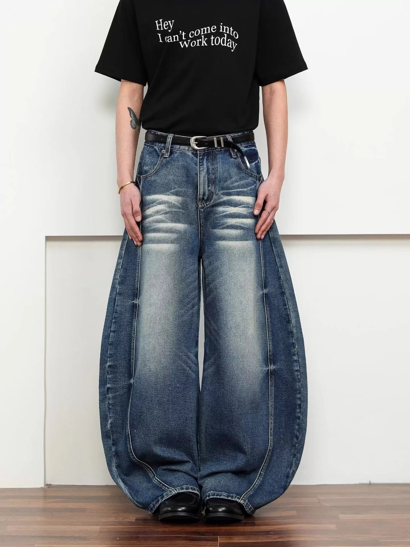 Men's Full Size Washed Wide Leg Jeans Plus Size