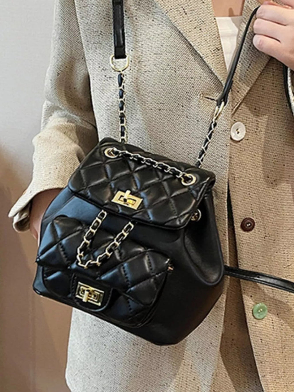 Quilted Chain Decor Backpack Bag