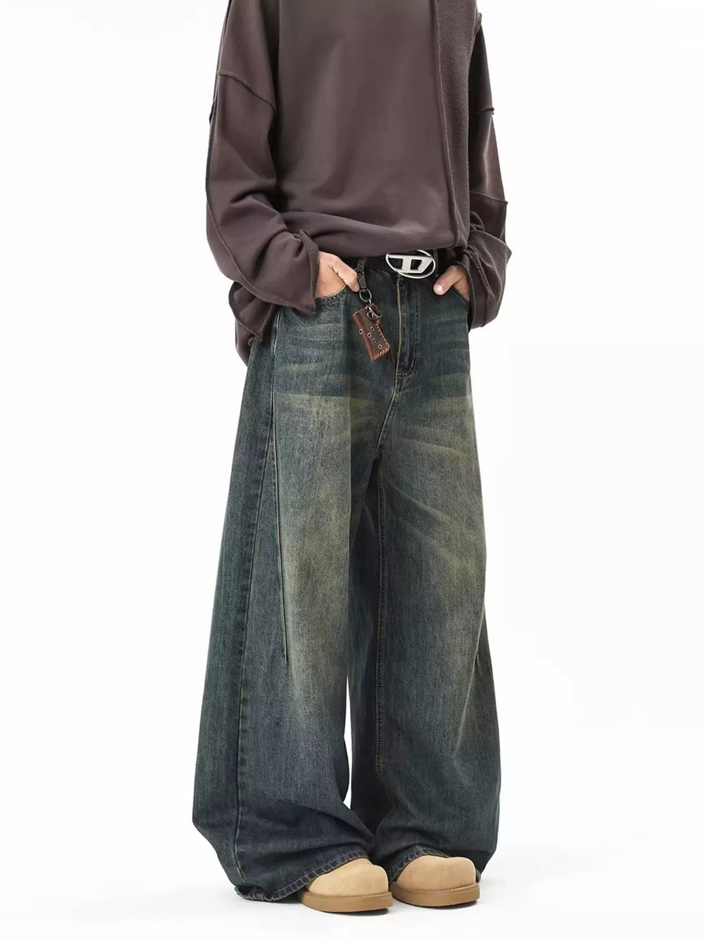 Men's Full Size Vintage Wash Wide Leg Jeans Plus Size