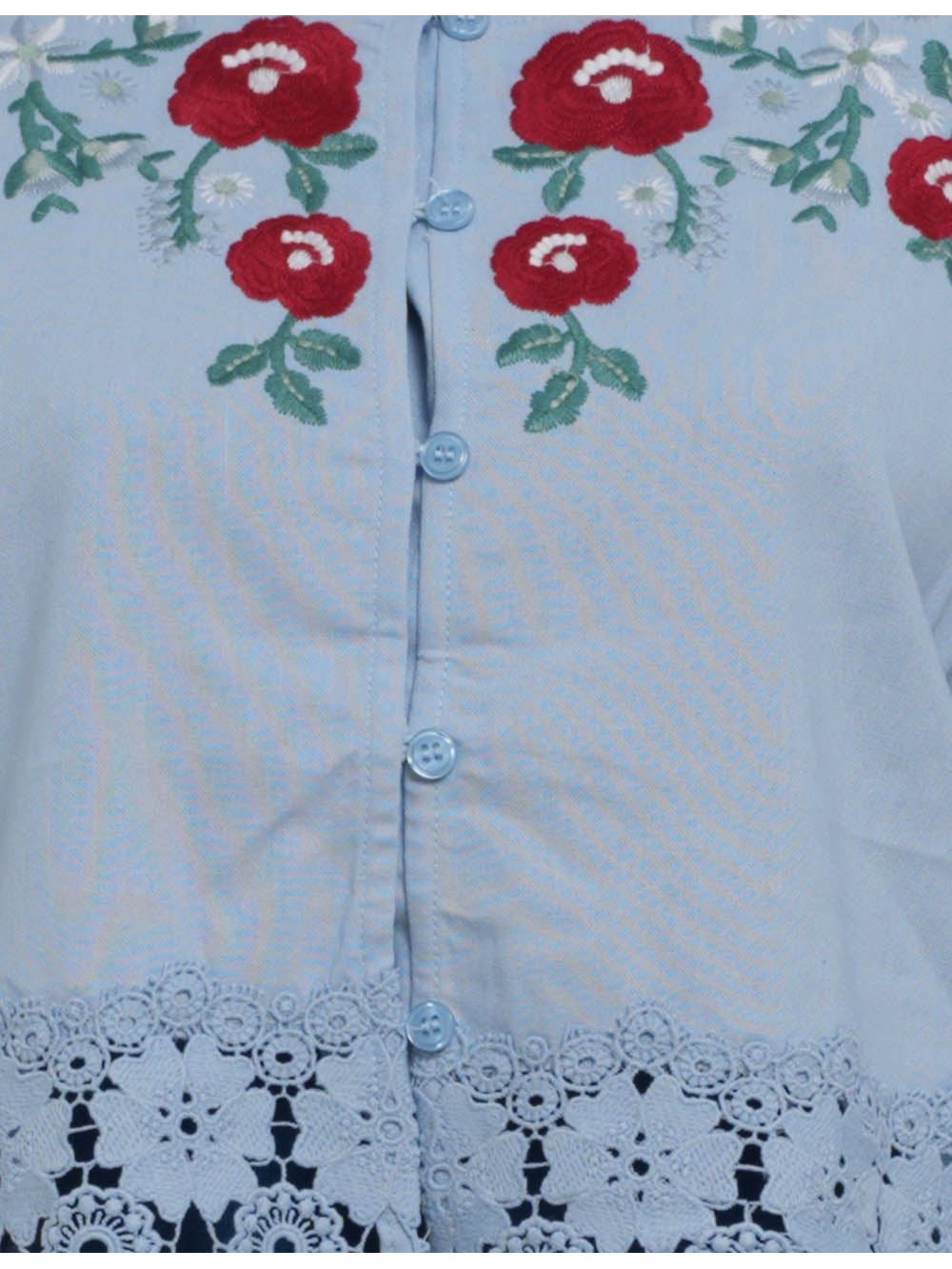 Boho Embroidery Lace Hem Blouse