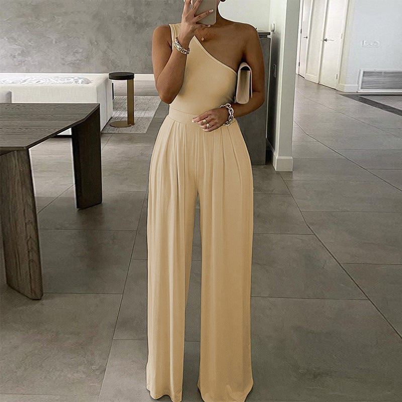 Sophisticated Office One-Shoulder Sleeveless Jumpsuit