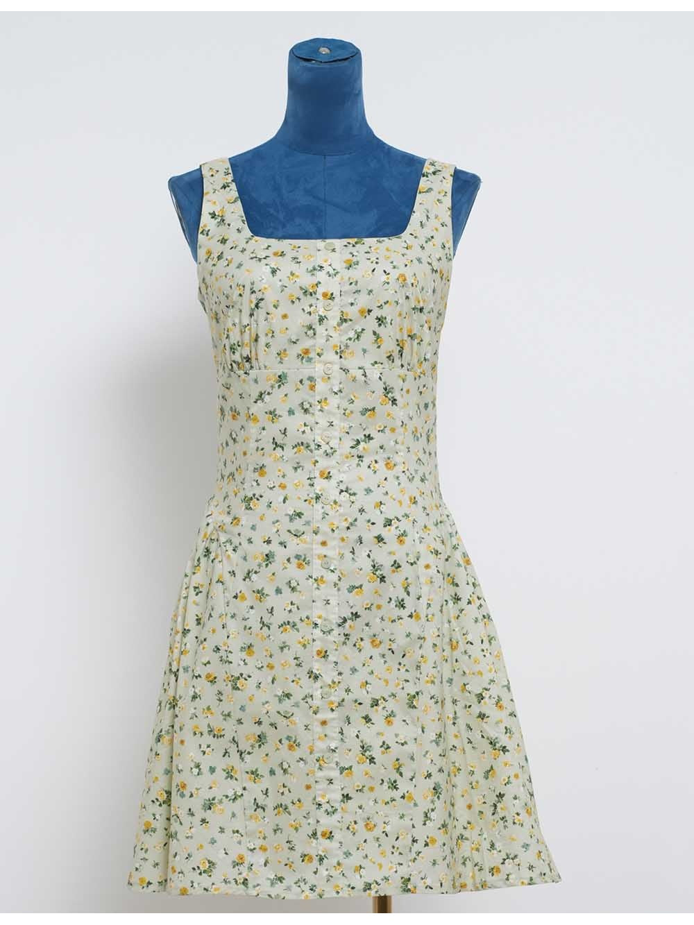 Romantic Square Neck Button Wide Strap Mini Dress