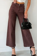 Wide Leg Cropped Sandalwood Solid Seamed Jeans