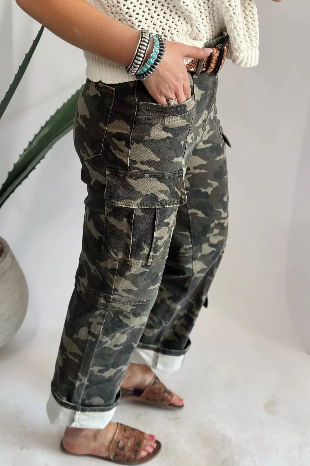 Camouflage Print Pocketed Womens Denim Pants