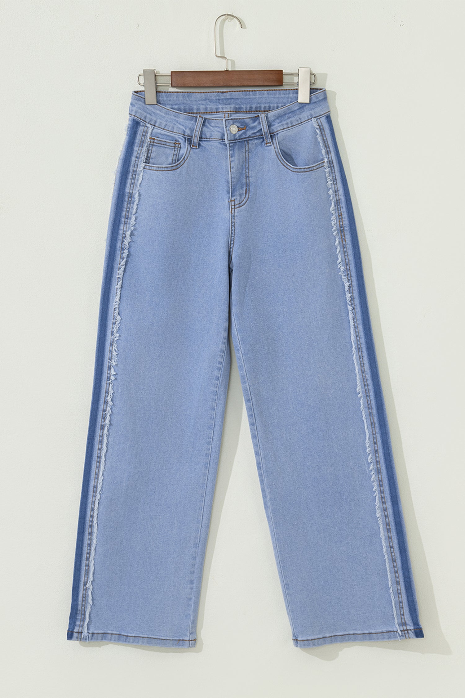 Frayed Contrast Stripe Side Panel Patchwork Jeans
