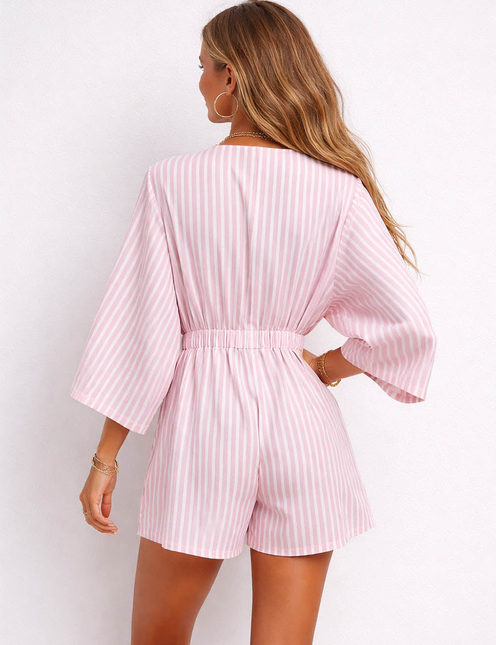 Chic V Neck Knot Kimono Sleeves Romper