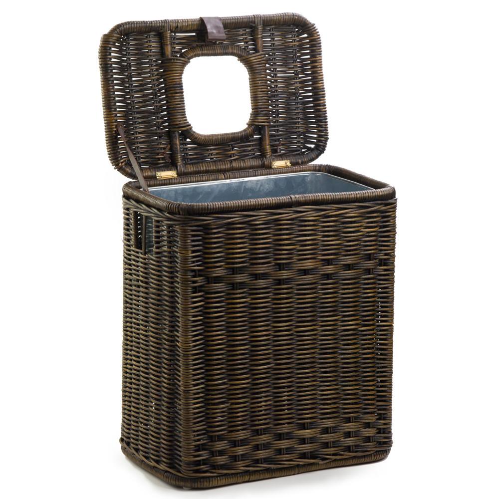Drop In Rectangular Wicker Trash Basket With Metal Liner