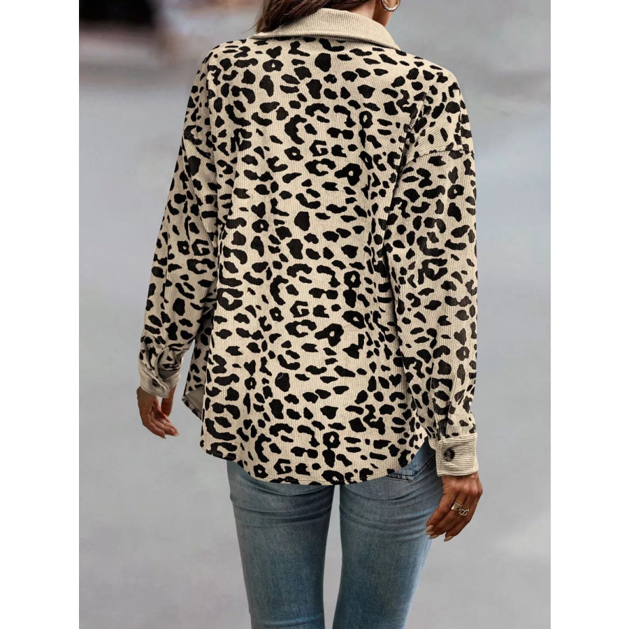 Full Size Leopard Print Button Down Jacket Plus Size